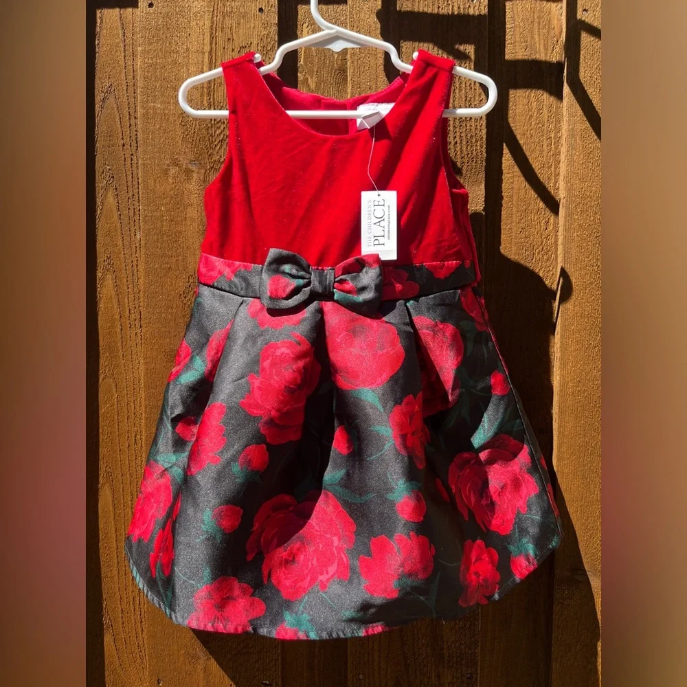 The Children’s Place Toddler Girls Floral Velour Party Dress Red Size 3T NWT